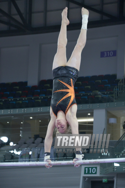 Bakıda Dünya Kubokunun iştirakçısı olan gimnastların podium məşqləri. Azərbaycan, 18 fevral, 2016